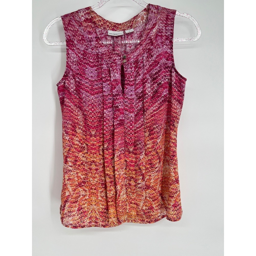 Liz Claiborne Sleeveless Blouse Keyhole Neckline Pink Orange Print S